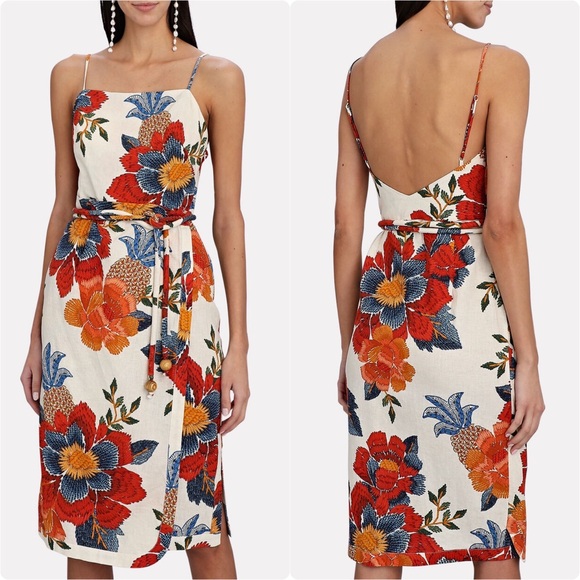 FARM Rio Dresses & Skirts - FARM RIO Dress NWT Pineapple Flowers Floral Tropical Boho Linen Blend Midi XS